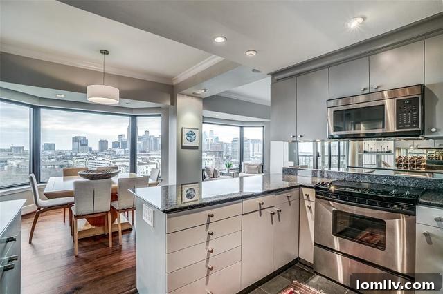 Modern kitchen with high-end appliances and sleek design in Dallas condo