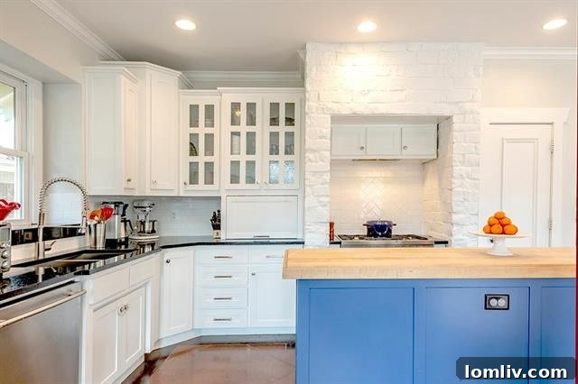 View of the contemporary kitchen showing ample counter space and elegant finishes