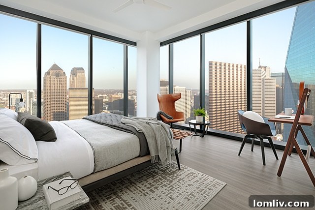 Three Decades On, AMLI Fountain Place Completes the Skyline, Closely Matching Cobb's Original Vision 4 AMLI Fountain Place luxury apartment living room view