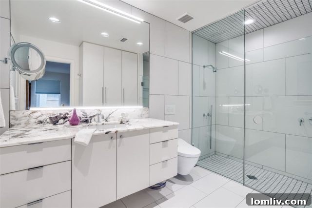 Calcatta marble bathroom in Kessler Park Midcentury home