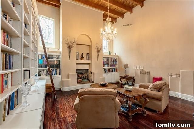Luxurious Home Office with 25-Foot Ceilings and Library Ladder