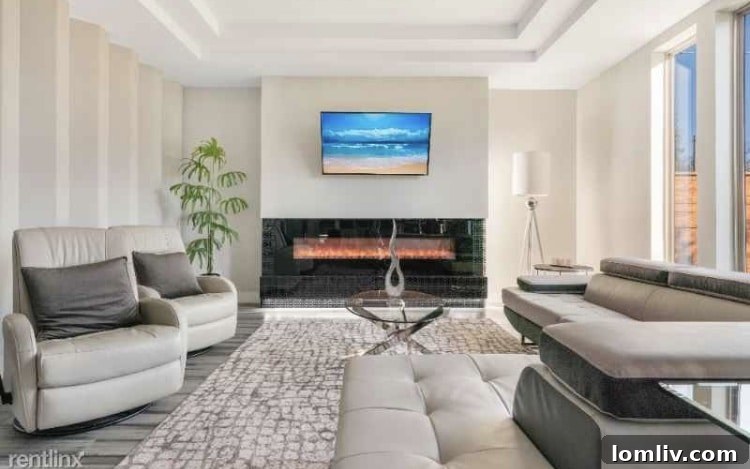 Experience Greenway Parks Luxury Now: Flexible Leasing, No Million-Dollar Commitment 3 Contemporary living space within the Hopkins Avenue luxury rental, showcasing open design