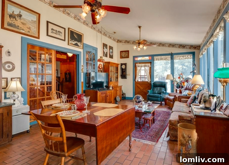 Spacious bedroom with high ceilings and historical charm in the Hood property
