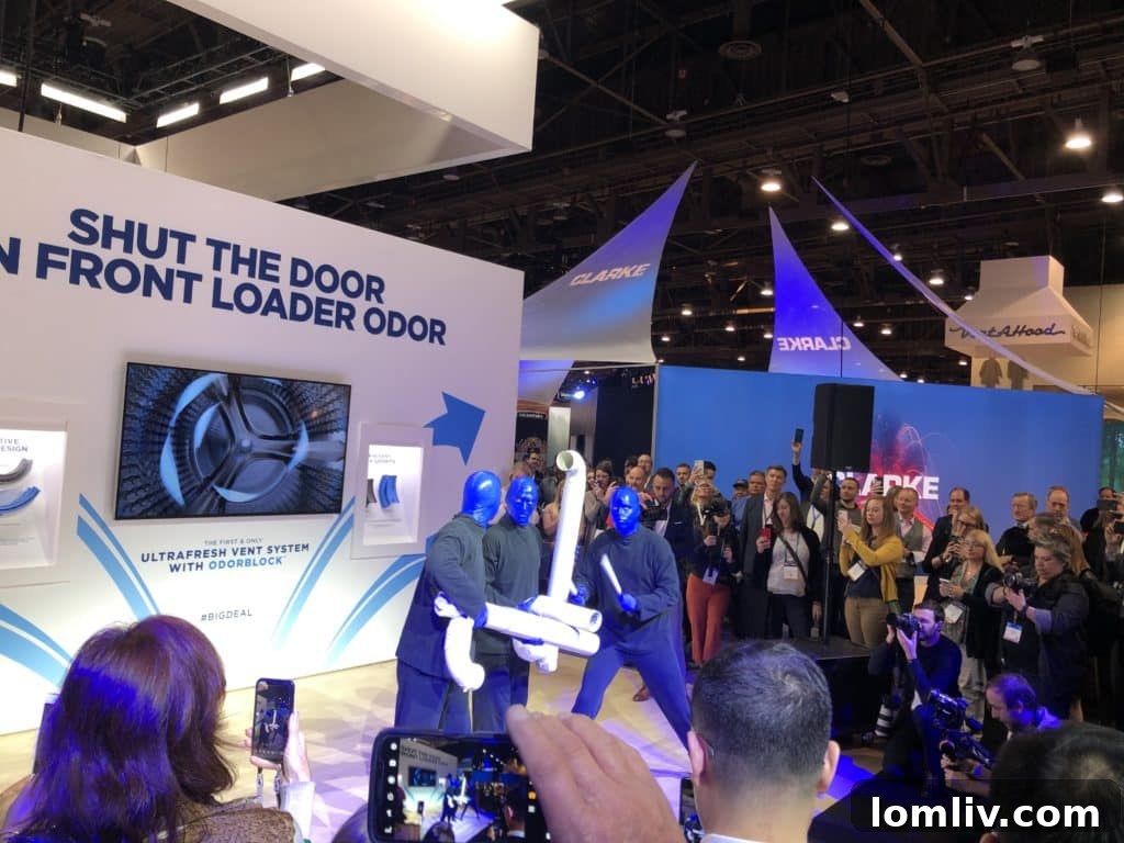 The Blue Man Group educates crowds at Design and Construction Week about Healthy Appliances.