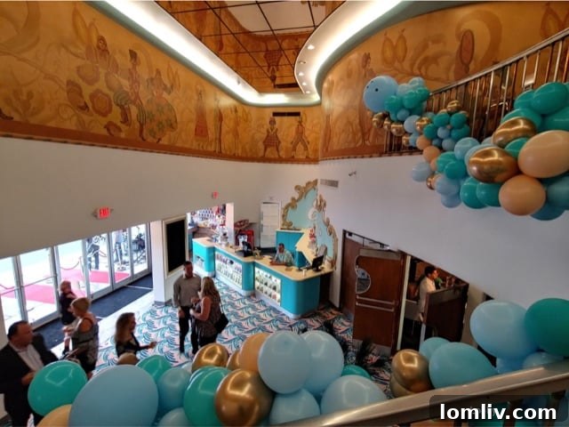 Interior view of Bowlski's at Lakewood Theater, showcasing the new bowling lanes and preserved architectural details