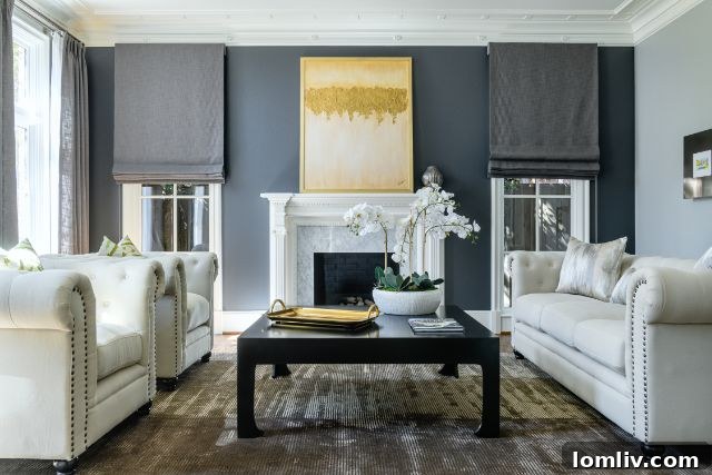 Bright and sophisticated formal living room with fireplace