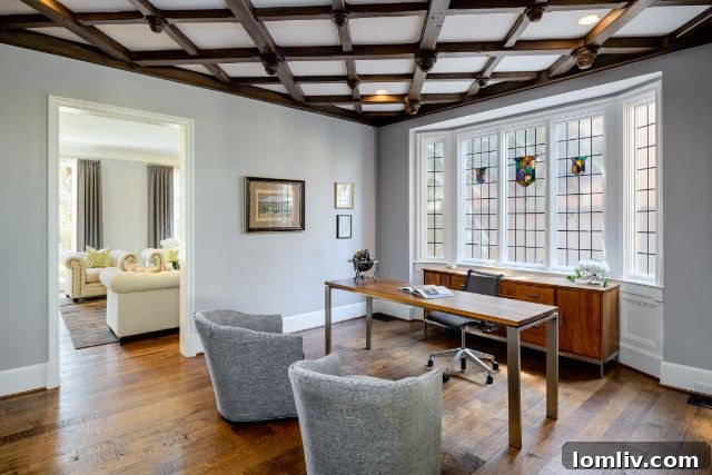 Spacious and inviting second living area with a prominent white stone fireplace