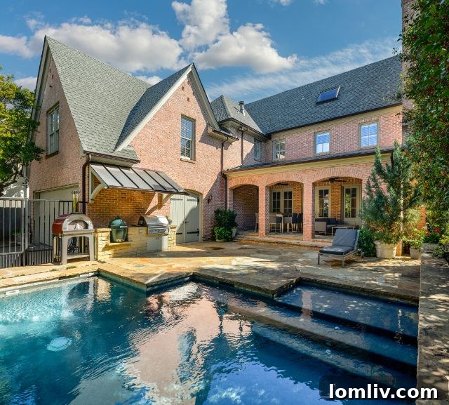 Glistening swimming pool and manicured backyard, ideal for relaxation and entertaining