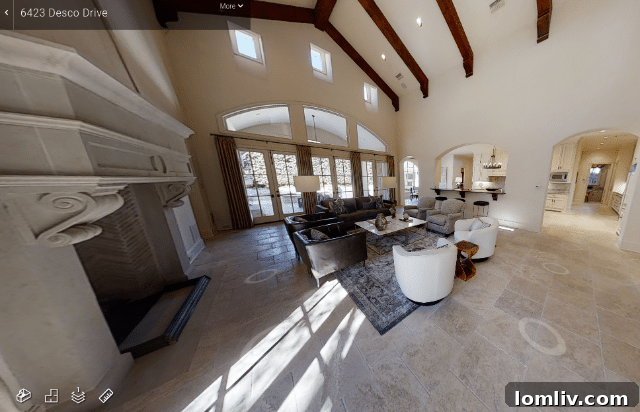 Interior view of a modern home rendered in a Matterport 3D tour, highlighting interactive exploration features.