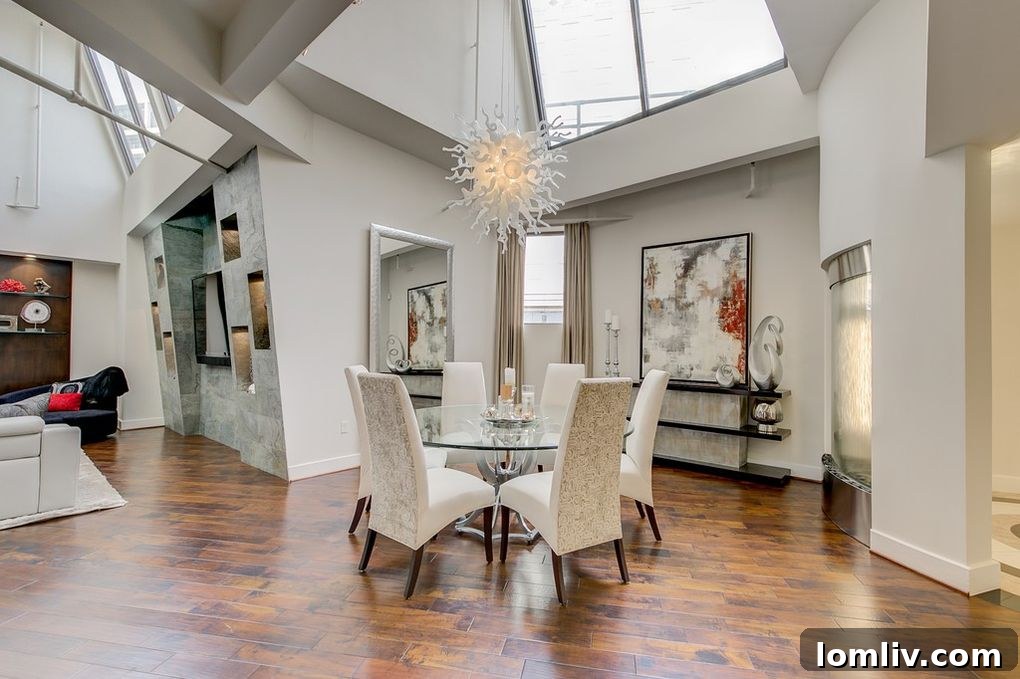 Elegant dining area within a luxury Fort Worth penthouse, designed for grand entertaining.