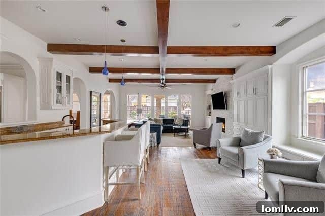 Stylish kitchen with exposed beams in Highland Park home