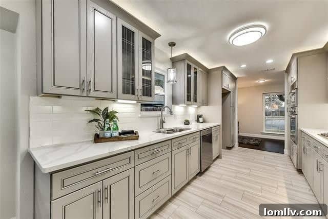Gourmet kitchen in the Lake Highlands home, showcasing quartz countertops, Bosch appliances, and new cabinetry