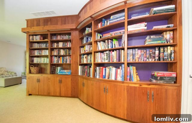 Elegant Curved Library with Vintage Bookshelves