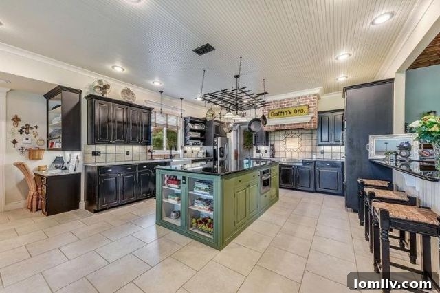 Gourmet Kitchen with Shiplap Ceilings and Center Island