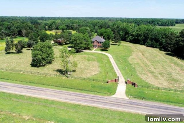 The impressive red-brick exterior of Shoemake Ranch home