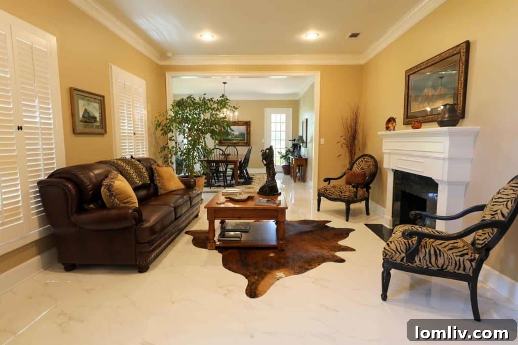 Spacious living area with modern decor and ample natural light
