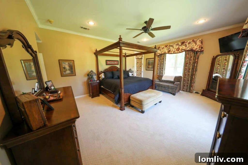 Comfortable and spacious bedroom with natural light