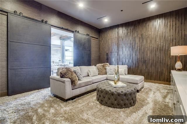 Yeni Medya Odası: Eskimeyen Bir Soluklanma Alanı 4 A beautifully staged media room at 4012 Starling Drive, featuring modern furnishings and inviting decor by George Bass Stage & Design.
