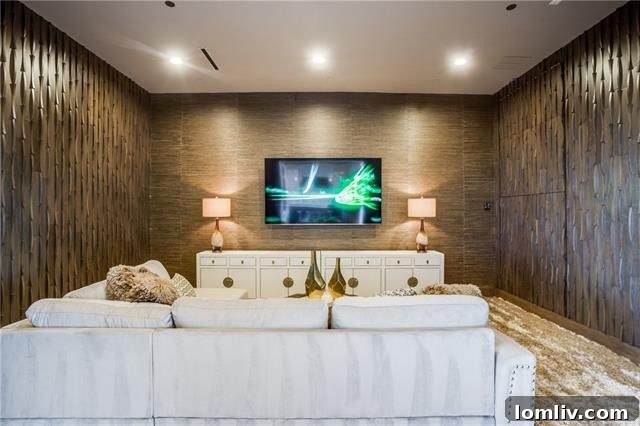Yeni Medya Odası: Eskimeyen Bir Soluklanma Alanı 5 An open-concept view of a media room integrated into a luxury home's main living area, highlighting modern design.