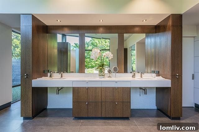 Signature Texas Modern: An AIA Dallas Tour Residence 16 Contemporary bathroom with double vanity and large mirror