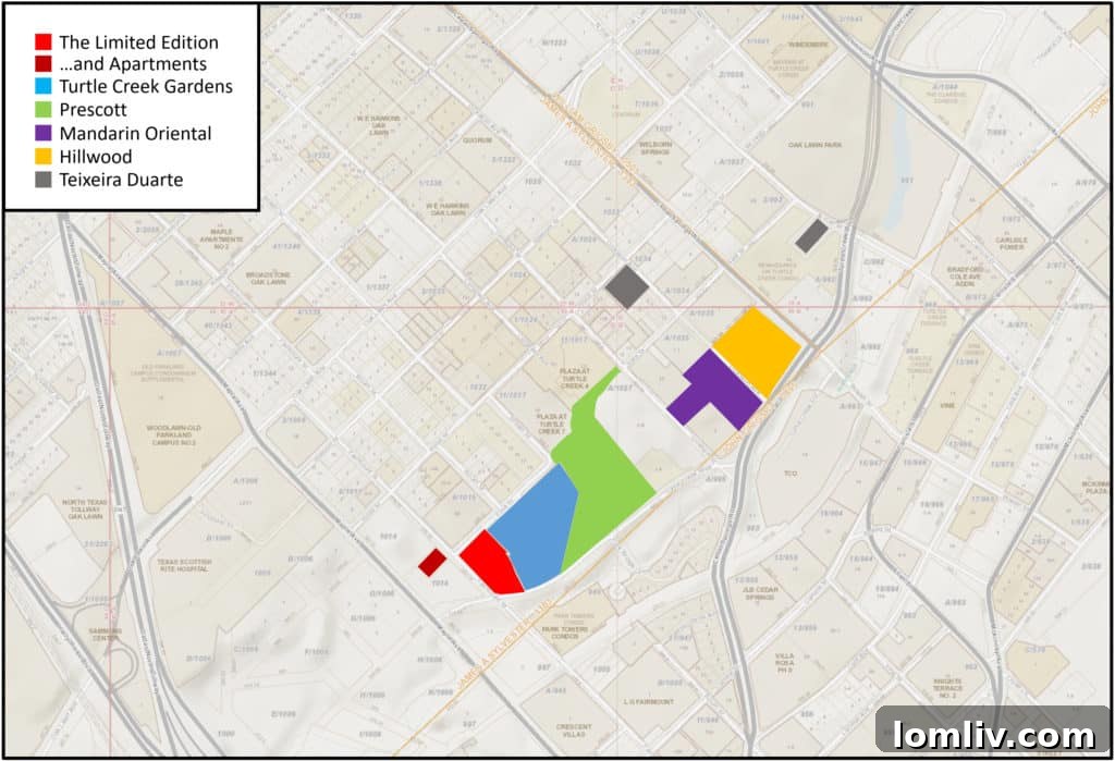 Turtle Creek Development Deadlock 2 Map illustrating stalled development projects along Turtle Creek in Dallas