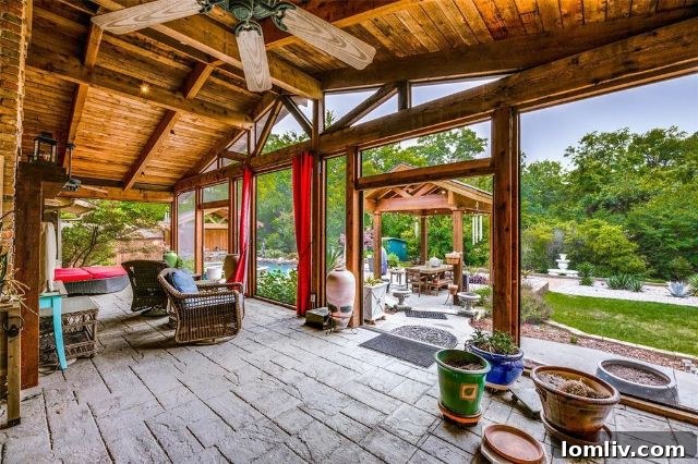 White Rock Bliss: Your Expertly Designed Backyard Oasis 3 Greentree Lane Covered Patio with Fireplace and Pool View