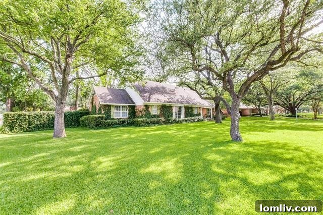 Traditional brick home exterior on a spacious corner lot in North Dallas