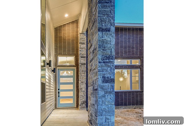Scott Homebuilders Revitalizes Colleyville with Midcentury Modern Masterpieces 3 Midcentury Modern Home Entry at Twilight, Scott Homebuilders Colleyville