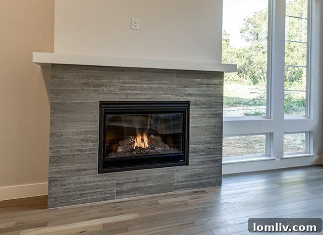 Scott Homebuilders Revitalizes Colleyville with Midcentury Modern Masterpieces 5 Industrial Concrete-Look Tile Fireplace in Modern Living Room