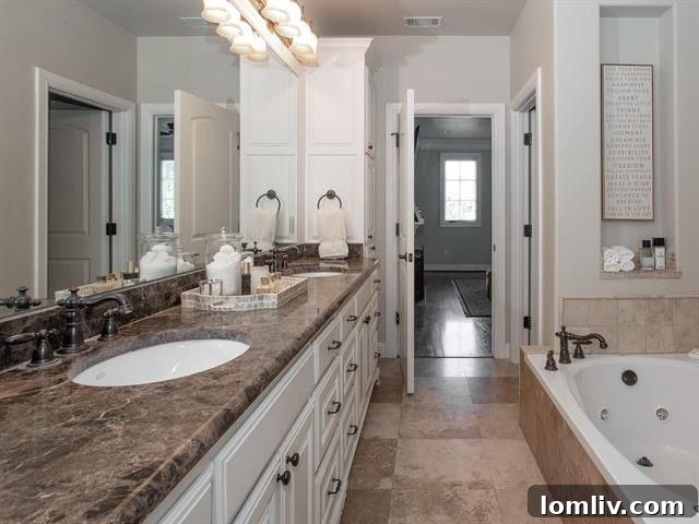 Luxury ensuite bathroom with double vanity and spa tub