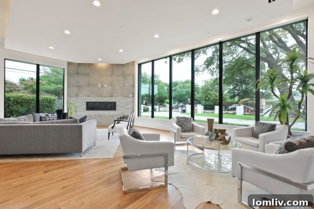 Open Concept Living Area with High Ceilings and Modern Furnishings