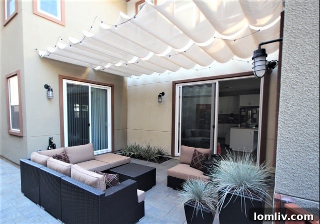 Infinity Canopy installed from wall to wall for comprehensive shade