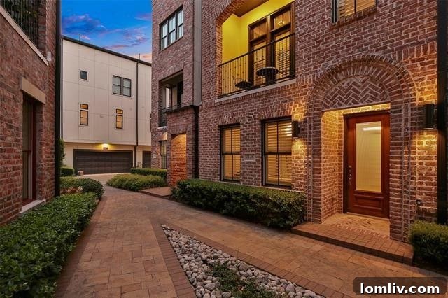 Modern townhome with stunning downtown Dallas views, featuring sleek architecture and premium urban amenities.