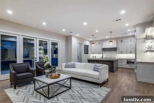 Gourmet kitchen in a Lakewood luxury home, equipped with high-end Thermador appliances and exquisite quartzite countertops.
