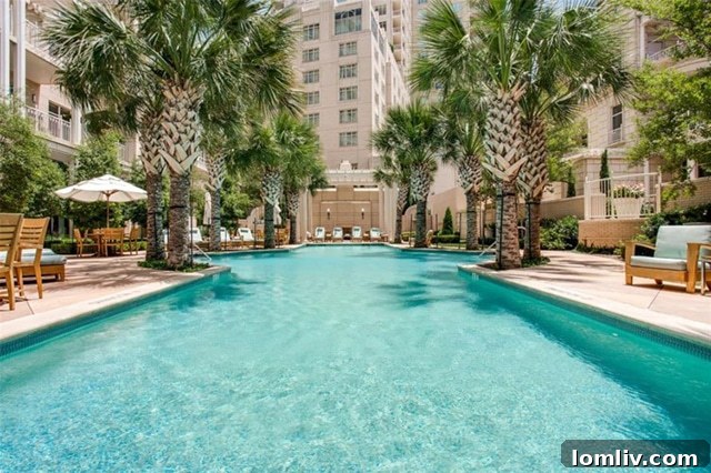 High-rise living amenities: luxury pool in Downtown Dallas