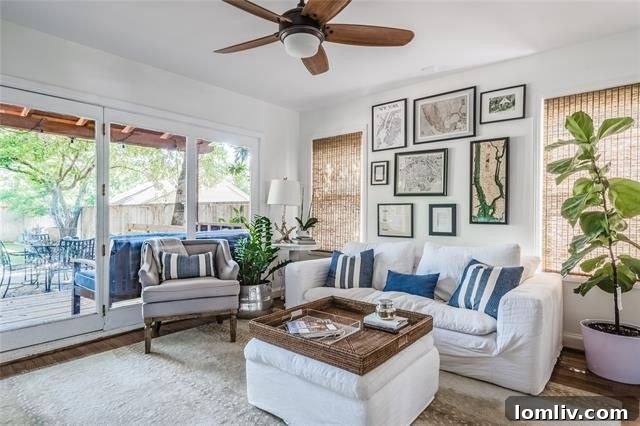 Spacious and inviting living area in a Devonshire Dallas home, featuring a cozy wood-burning fireplace.