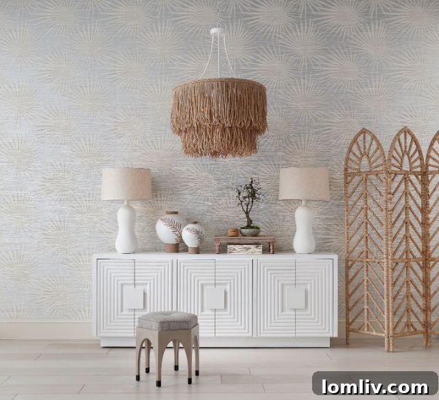 Modern coastal style pendant light with natural wood and woven elements