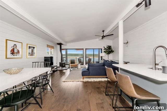 Your Ultimate WFH Upgrade: A Contemporary Lake House Escape 5 Modern living room interior of a fully furnished lake house at Possum Kingdom Lake