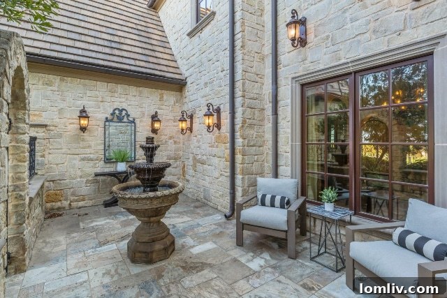 Elegant multiple fountains gracing the entrance of a luxury residence.