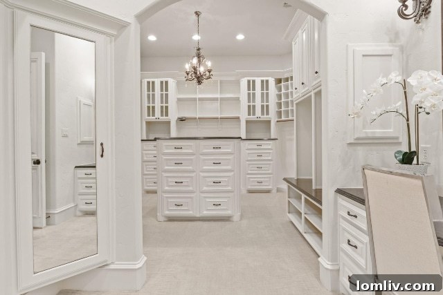Spacious walk-in master closet with custom shelving and ample storage.