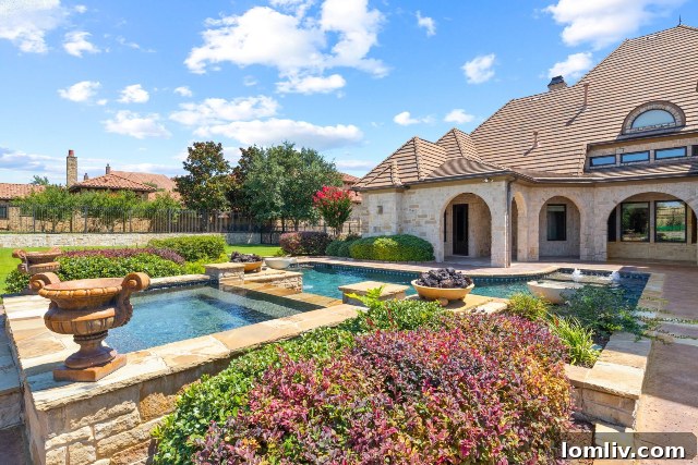Luxurious resort-style swimming pool and spa in a landscaped backyard.