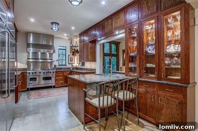 Luxurious renovated kitchen with Bubinga wood cabinets and rare Labrador Antique granite