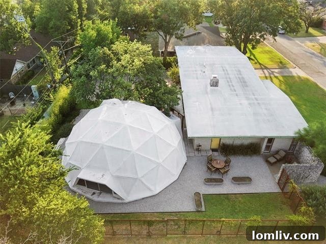 Exterior View of Mid-Century Modern House and Geodesic Dome in Benbrook