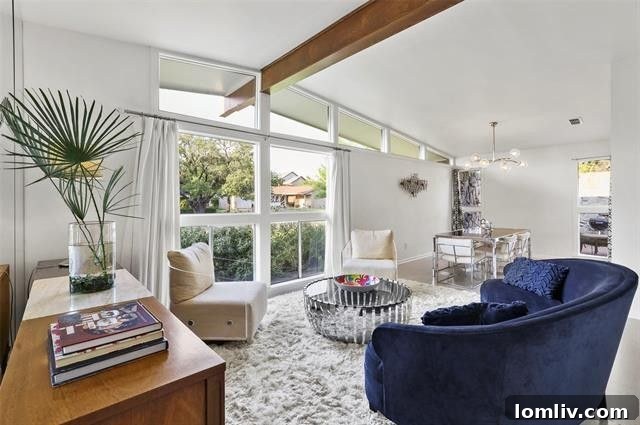 Stylish Mid-Century Modern Entryway with George Nelson Pendant Lamps and Terrazzo Floor