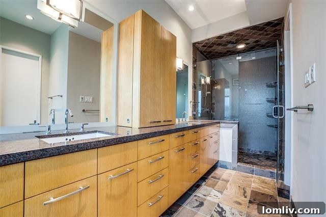 Detailed view of kitchen cooktop and custom steel spice shelves