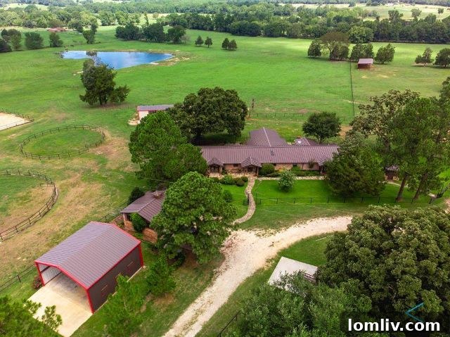 East Texas Ranch A Horse's Dream Playground 14 Scenic view of the ranch grounds with horses grazing near a pond