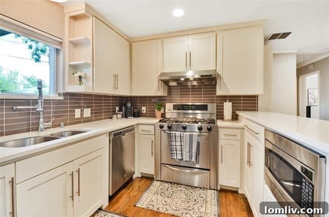 Sleek, modern kitchen featuring elegant quartz countertops and high-end appliances, perfect for culinary enthusiasts