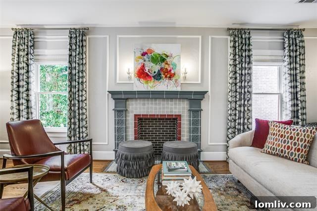 Detail of the newly renovated fireplace with Rookwood tiles