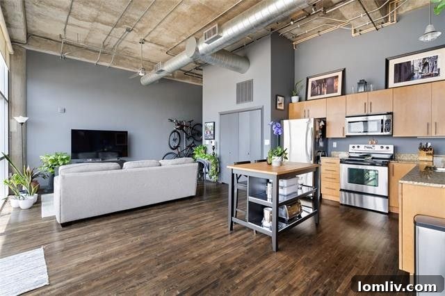 Cedars Elevated Living Under 300K 3 Modern condo kitchen and living area with expansive city views in Dallas