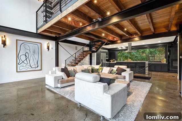 Modern interior design with high ceilings and industrial elements at Magnolia Hill Court.